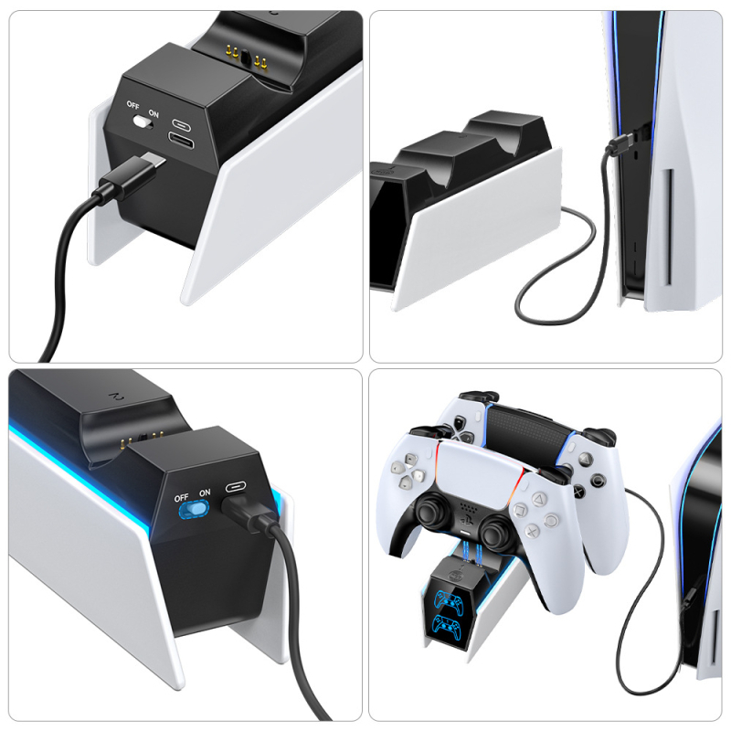 Stand de încărcare PS5 pentru controler wireless, indicator LED, material ABS