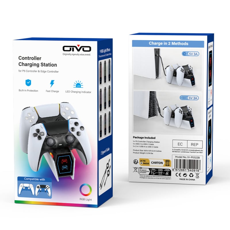 Stand de încărcare PS5 pentru controler wireless, indicator LED, material ABS