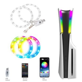 PS5 Slim Lumină Ambientală cu Bandă de Lumină, Funcție de Captare a Sunetului, Interfață USB, Telecomandă