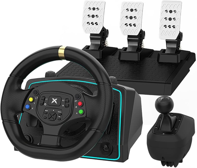 DOYO R808B USB lenktynių vairas – ABS+metalo konstrukcija, 8-in-1 reguliuojamas vairo jautrumas, vibracijos, apšvietimas