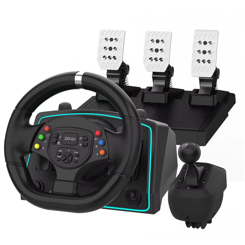 DOYO R808B USB lenktynių vairas – ABS+metalo konstrukcija, 8-in-1 reguliuojamas vairo jautrumas, vibracijos, apšvietimas