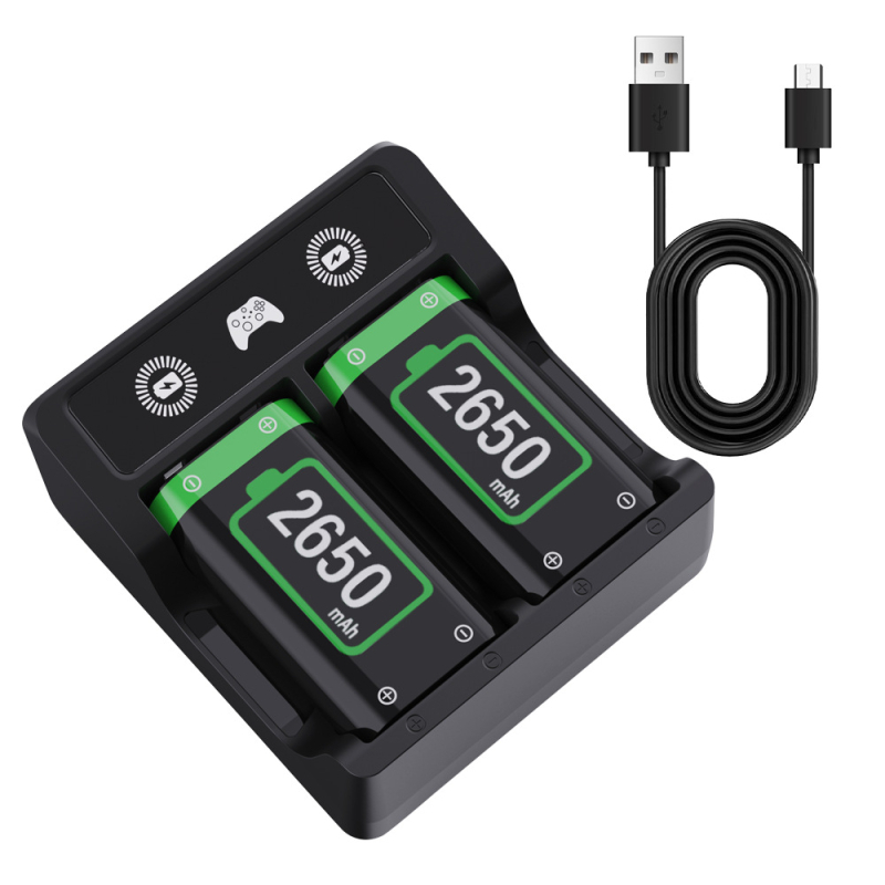 Pachet baterii reîncărcabile Xbox cu încărcător dublu pentru controlere – 2x2650mAh NiMH, Type-C, încărcare rapidă, protecție și indicator de încărcare, compatibil Series X/S și Xbox One