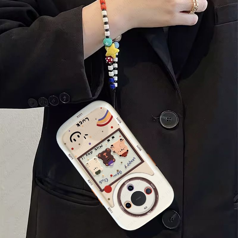 Huawei Mate70 silikona vāciņš ar piekāršanas ķēdi – pilnīga aizsardzība, lāču karikatūru dizains, krišanas izturīgs