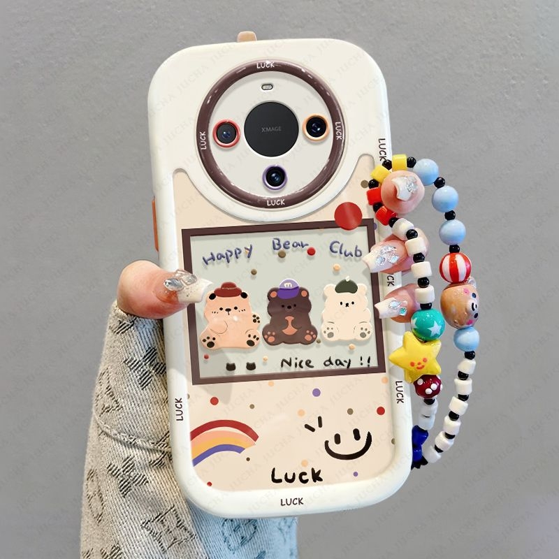 Huawei Mate70 silikona vāciņš ar piekāršanas ķēdi – pilnīga aizsardzība, lāču karikatūru dizains, krišanas izturīgs