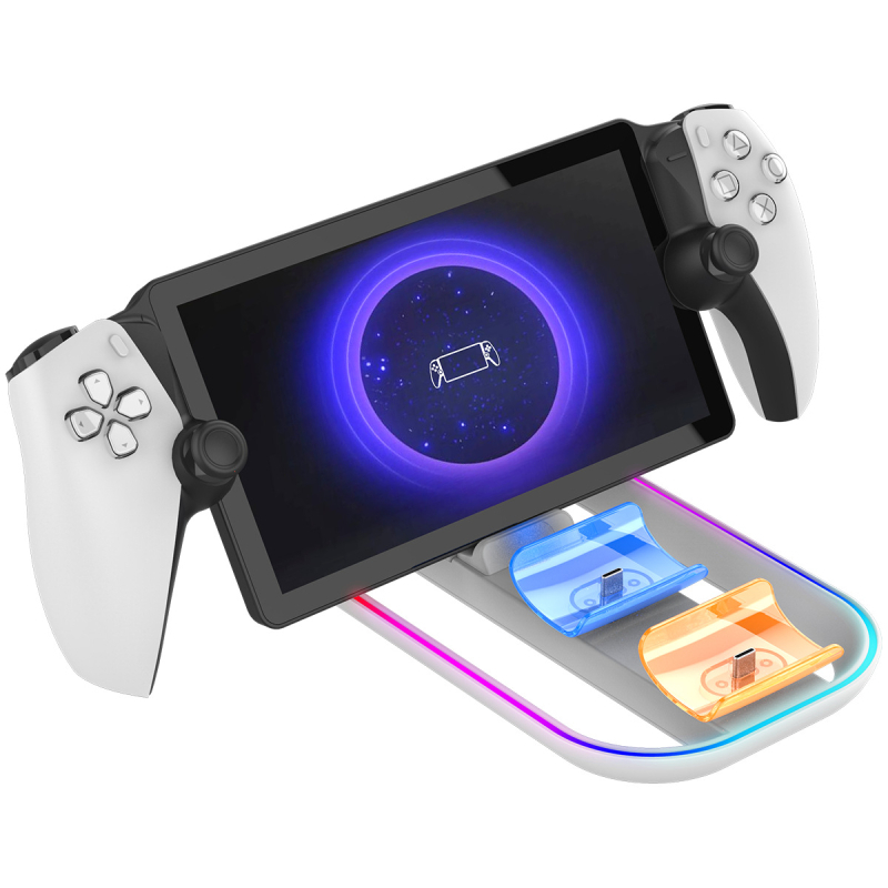 3-u-1 punjač za PS5 Portal i PS5 kontroler s RGB osvjetljenjem, USB-C sučelje, ABS materijal