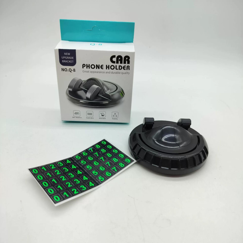 Suport pentru telefon auto, pe bord, rotire de 360°, iluminat, montaj cu bandă adezivă, pentru navigație și placă temporară de parcare