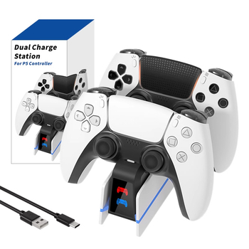 PS5 Stanica za Punjenje Kontrolera s USB-C, Dvostruko Brzo Punjenje, LED Indikator, ABS Kućište, Uključuje USB-C Kabel