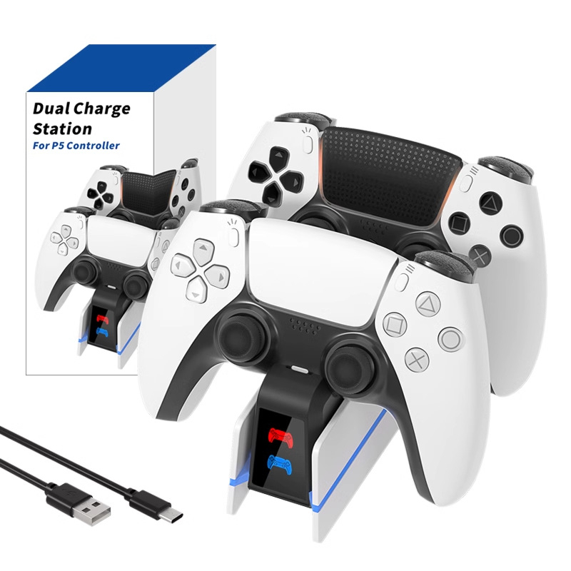 PS5 Stanica za Punjenje Kontrolera s USB-C, Dvostruko Brzo Punjenje, LED Indikator, ABS Kućište, Uključuje USB-C Kabel