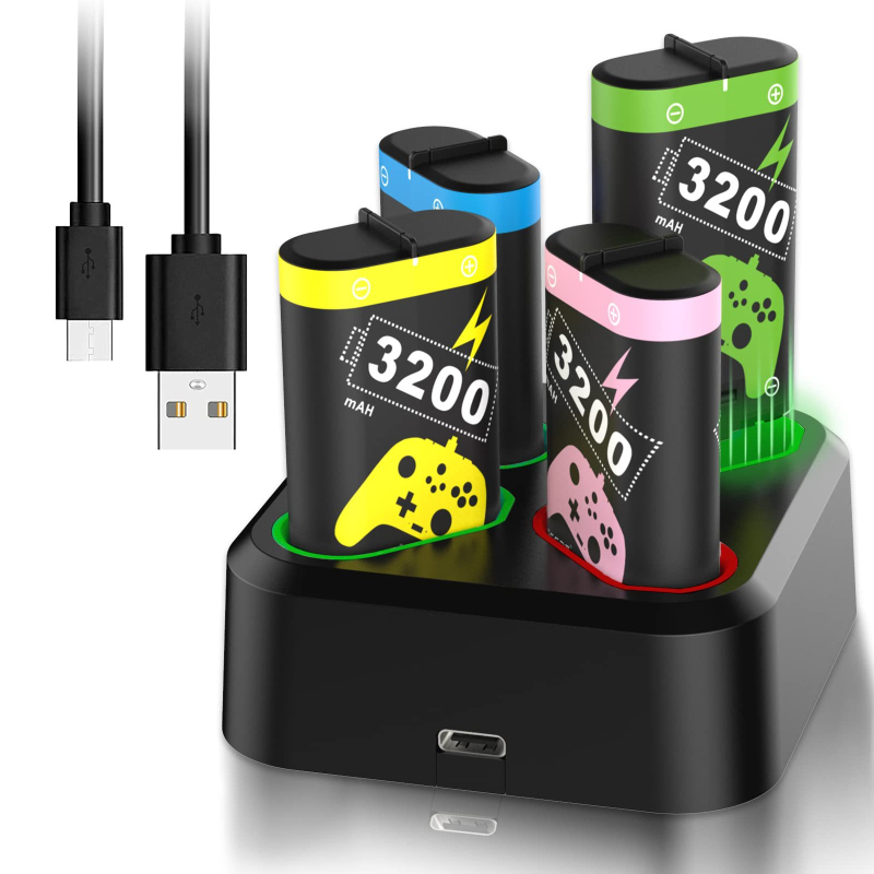 Punjač za Xbox kontroler s USB-C, kompatibilan s Xbox One/Series kontrolerom, uključuje držač baterija i četiri baterije
