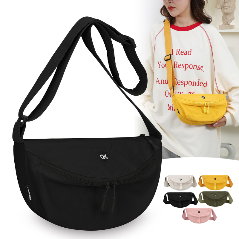 Geantă crossbody pentru femei, formă pătrată orizontală, nylon, fermoar, buzunar interior cu fermoar laminat, Primăvara 2025