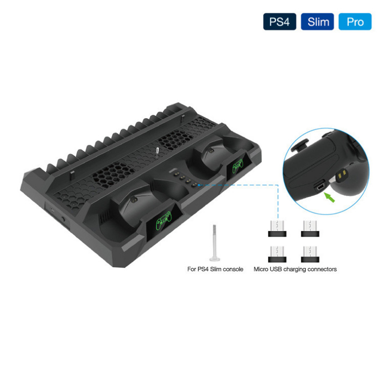 DOBE PS4 Višenamjenska baza za hlađenje s ventilatorom, dvostruko punjenje i LED, USB napajanje, kompatibilno s PS4/Slim/Pro