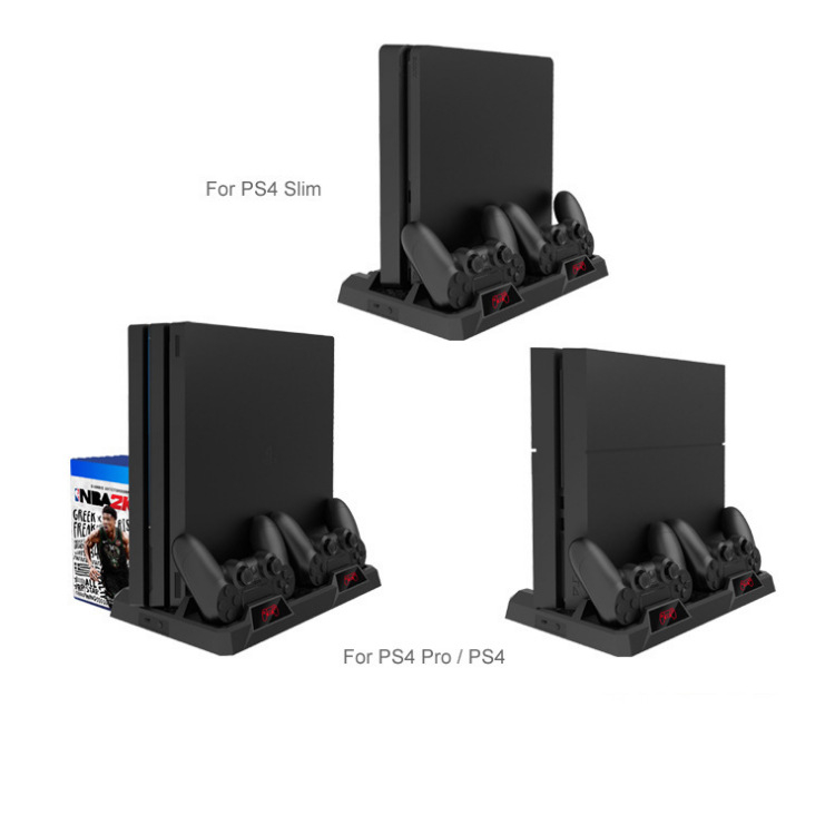 DOBE PS4 Višenamjenska baza za hlađenje s ventilatorom, dvostruko punjenje i LED, USB napajanje, kompatibilno s PS4/Slim/Pro