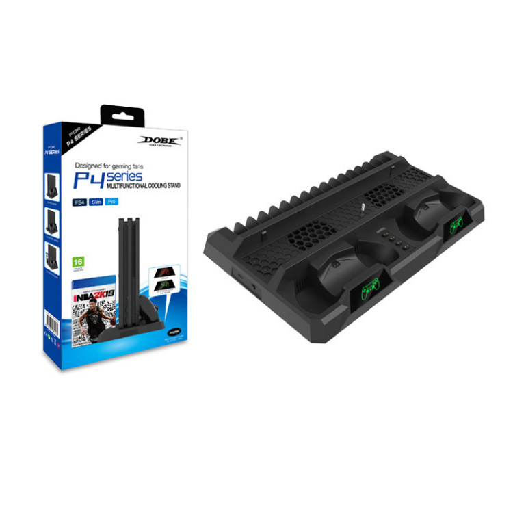 DOBE PS4 Višenamjenska baza za hlađenje s ventilatorom, dvostruko punjenje i LED, USB napajanje, kompatibilno s PS4/Slim/Pro