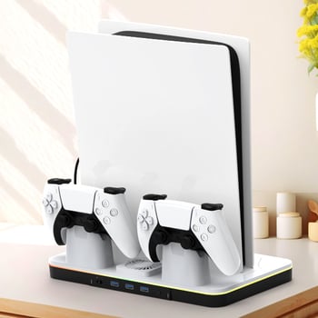 PS5 Slim/Pro brza punjačka stanica s ventilatorom hlađenja i RGB LED, ABS kućište