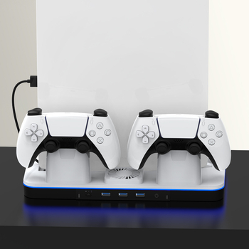 PS5 Slim/Pro brza punjačka stanica s ventilatorom hlađenja i RGB LED, ABS kućište