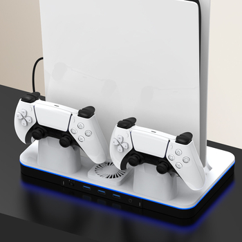 PS5 Slim/Pro brza punjačka stanica s ventilatorom hlađenja i RGB LED, ABS kućište