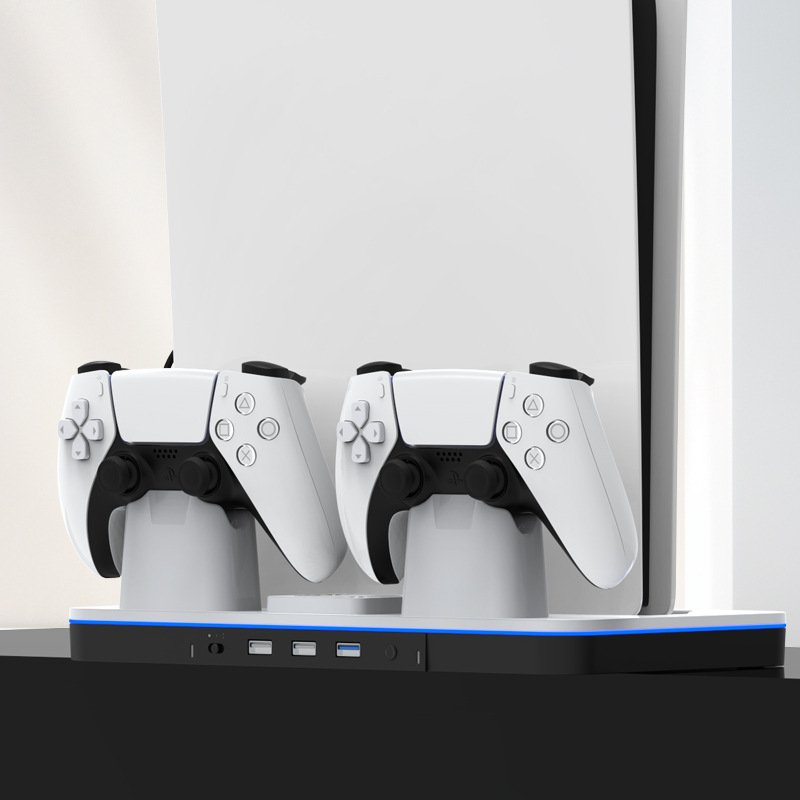 PS5 Slim/Pro brza punjačka stanica s ventilatorom hlađenja i RGB LED, ABS kućište