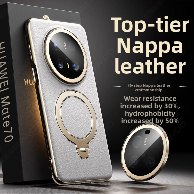 Pouzdro Huawei Mate70 Pro z pravej kože, ochranný kryt s držiakom a magnetickým priťahovaním, proti pádu