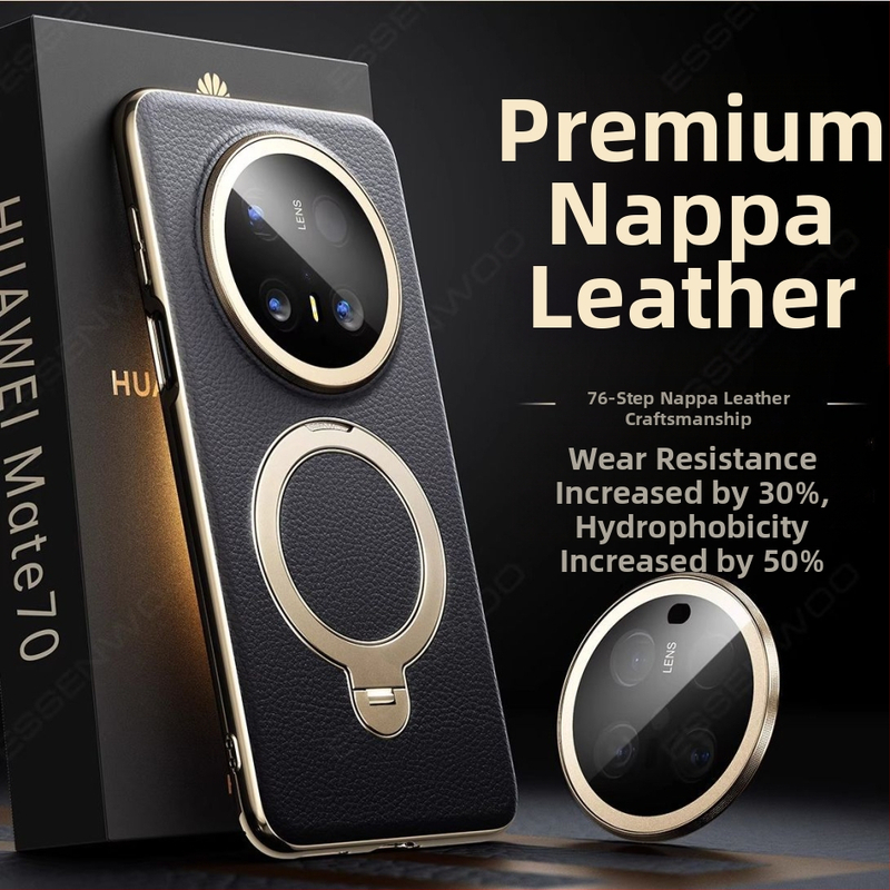 Pouzdro Huawei Mate70 Pro z pravej kože, ochranný kryt s držiakom a magnetickým priťahovaním, proti pádu