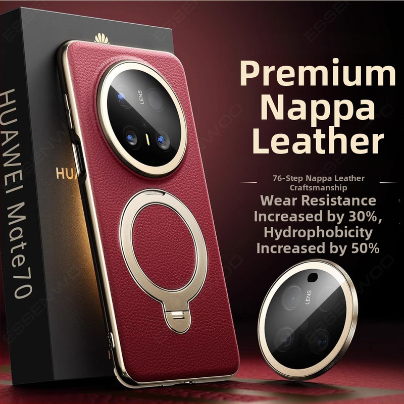 Pouzdro Huawei Mate70 Pro z pravej kože, ochranný kryt s držiakom a magnetickým priťahovaním, proti pádu