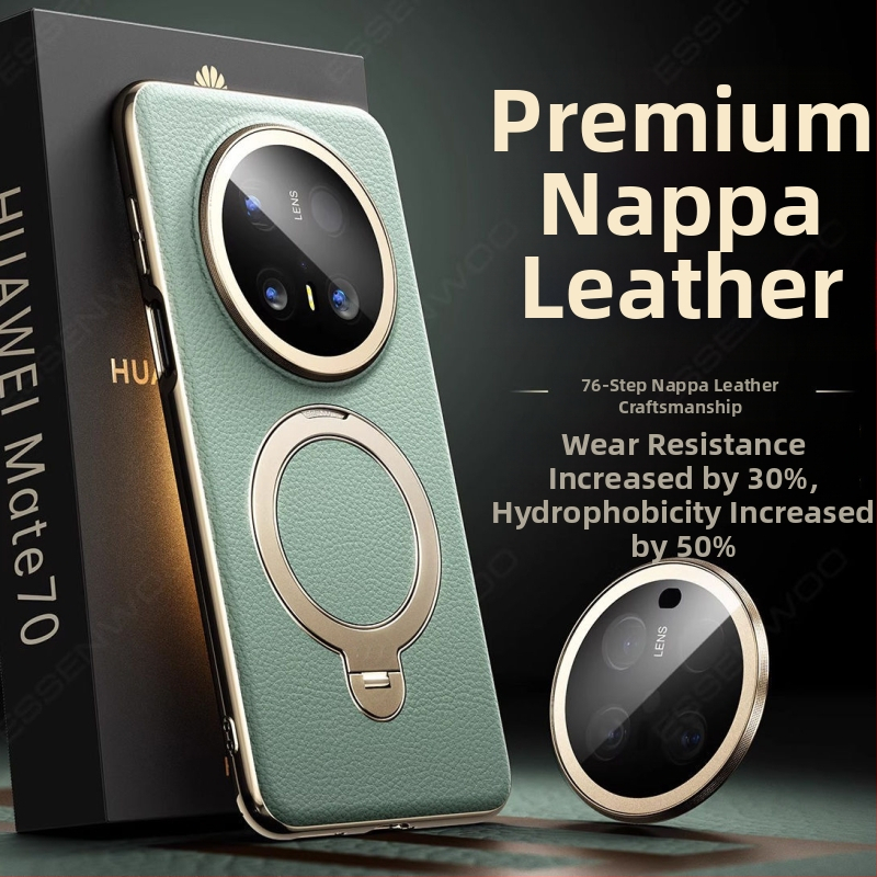 Pouzdro Huawei Mate70 Pro z pravej kože, ochranný kryt s držiakom a magnetickým priťahovaním, proti pádu