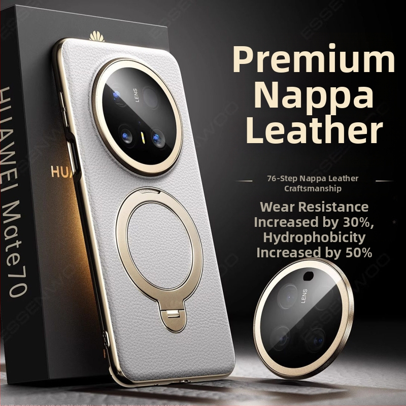 Pouzdro Huawei Mate70 Pro z pravej kože, ochranný kryt s držiakom a magnetickým priťahovaním, proti pádu