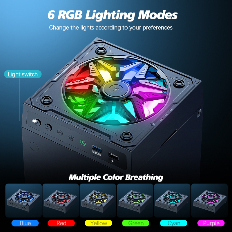 Ανεμιστήρας ψύξης Xbox Series X με RGB φωτισμό – OEM κατασκευή, ABS περίβλημα, περιλαμβάνει προστατευτικά δίκτυα προστασίας από τη σκόνη και σιλικόν τάπες