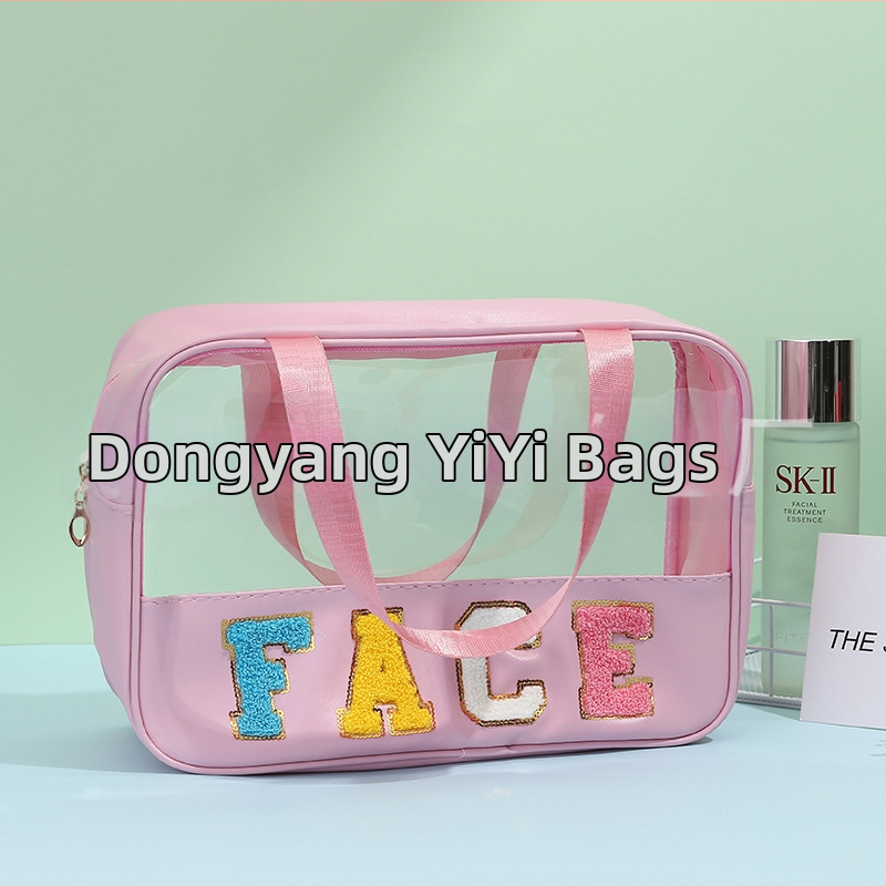 Kozmetička torbica velike kapacitete s natpisom slovima (PU+PVC; podstava PU; vodootporna; odjeljak mokro-sucho)