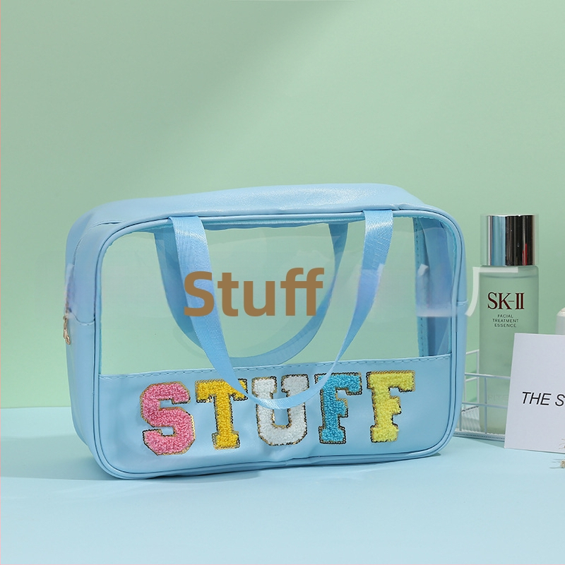 Kozmetička torbica velike kapacitete s natpisom slovima (PU+PVC; podstava PU; vodootporna; odjeljak mokro-sucho)