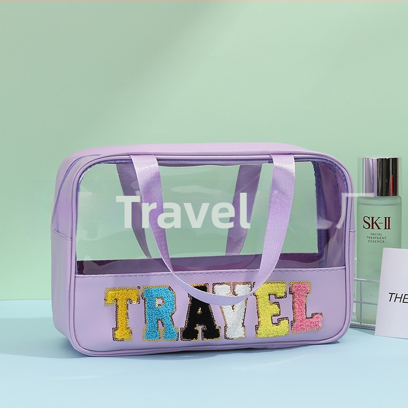 Kozmetička torbica velike kapacitete s natpisom slovima (PU+PVC; podstava PU; vodootporna; odjeljak mokro-sucho)