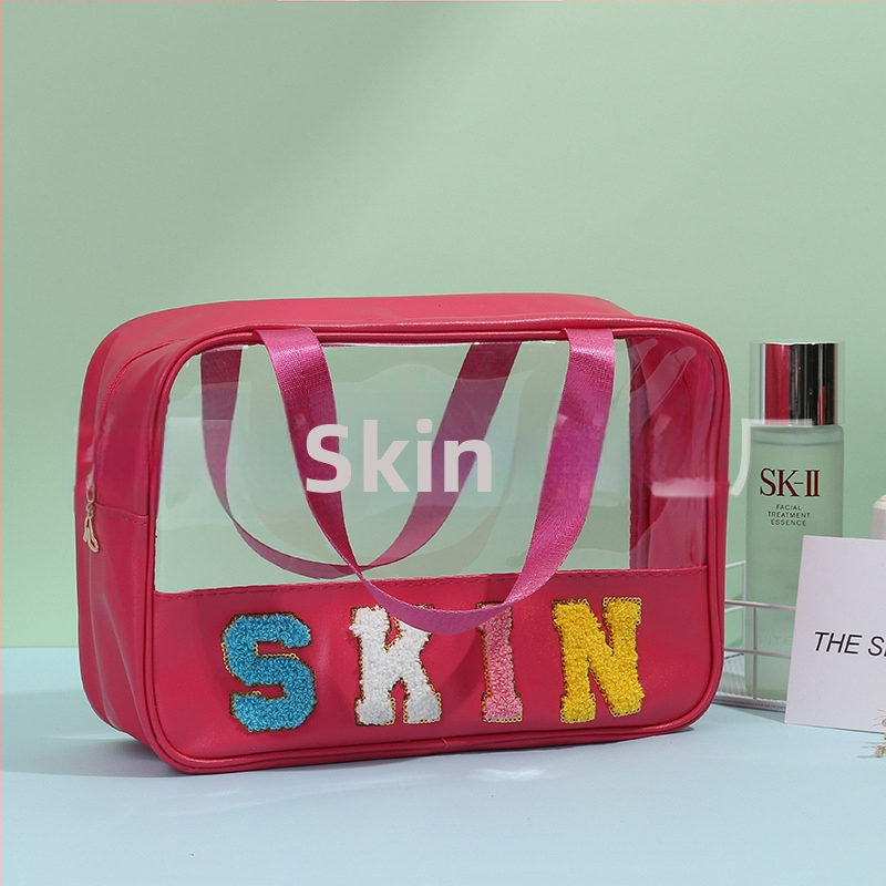 Kozmetička torbica velike kapacitete s natpisom slovima (PU+PVC; podstava PU; vodootporna; odjeljak mokro-sucho)