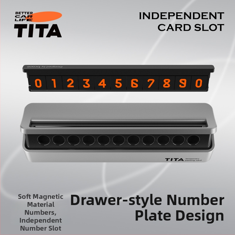 TITA slēgta automobiļu plāksne ar tālruņa numuru • klasiskā modeļa Tita • materiāls: plastika • drukāts logotips • pielāgošana pieejama