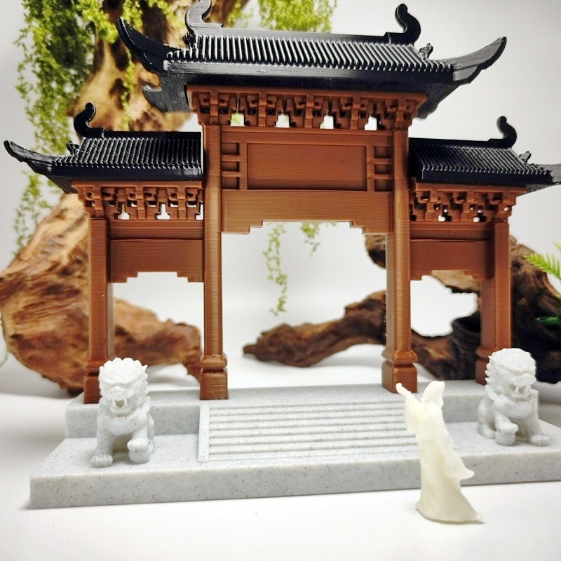 Peisaj miniatural cu arhitectură anticǎ: arcadă-poartă decor, plastic, imprimare 3D, ornament de masă pentru acvariu și peisaj cu apă și uscat