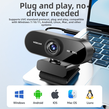 USB tīmekļkamera darbvirsmas un klēpjdatora datoriem, 1920x1080, 2.0MP sensors, USB 2.0, Plug-and-Play, iekšējais mikrofons