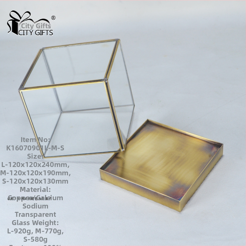 Urban Accessories Home Kvadrātstikla kastīte ar vāku mikro ainavas displejam, rokdarbs, varš un stikls