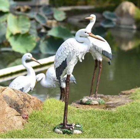 Lifelike egret resin statue for outdoor garden decor - Chinese-style resin crafts