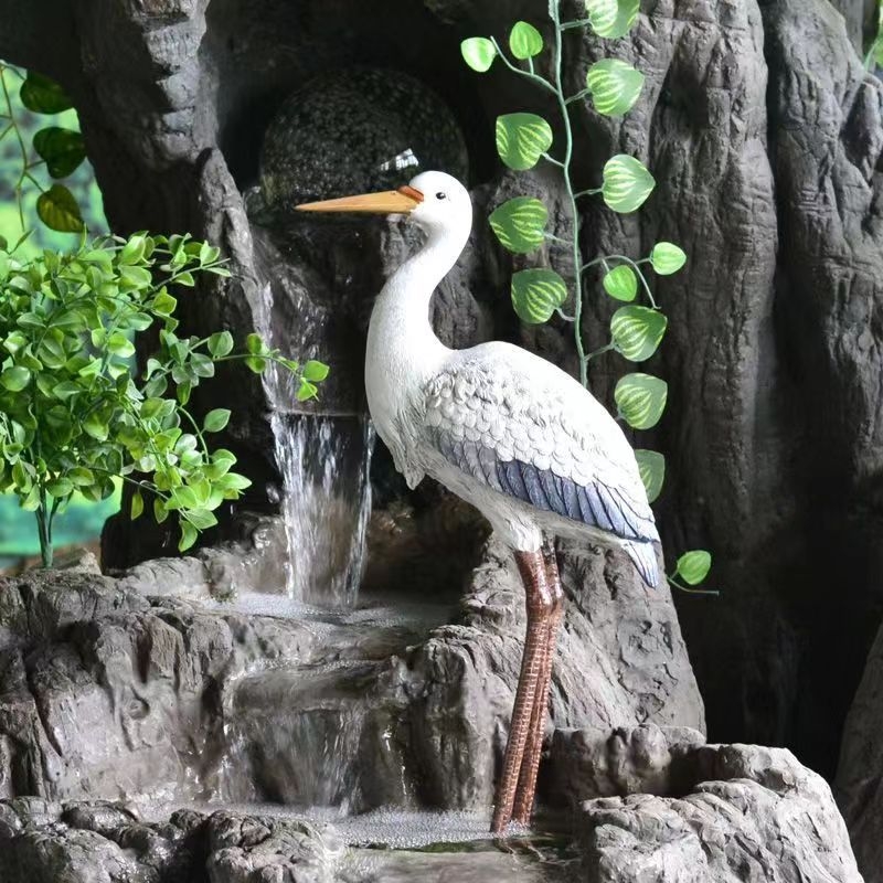 Lifelike egret resin statue for outdoor garden decor - Chinese-style resin crafts