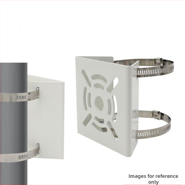 Stiprināta uzstādīšanas kronšteins videonovērošanas kamerām, dome un bullet kamerām; montāža uz stabiem, ielu apgaismojumam un telekomunikāciju stabiem (Tips: stiprināts; Kameras: dome/bullet; Materiāls: tērauda plāksne; Pārklājums: plastmasas pārklājums)