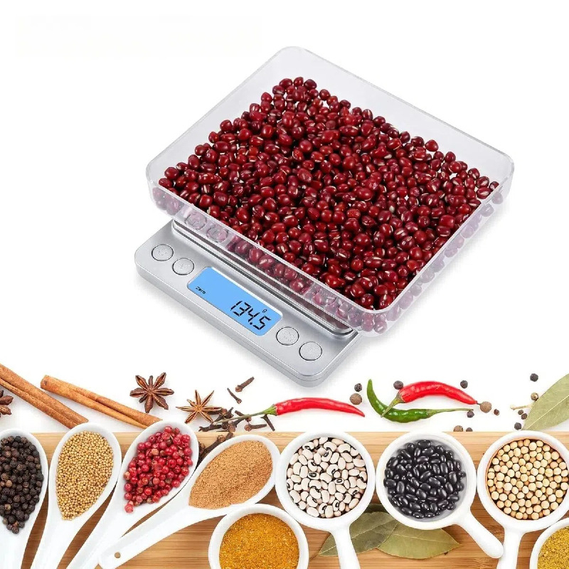 Digitális precíziós mérleg 0,01 g, hordozható ékszer- és konyhai mérleg, 500 g-3 kg, elektronikus, működés: 2x AAA