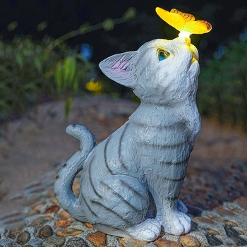 Επιδαπέδιο φωτιστικό γάτας για αυλή, διακοσμητική φιγούρα ζώου από ρητίνη, γλυκό νυχτερινό φως