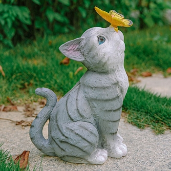 Επιδαπέδιο φωτιστικό γάτας για αυλή, διακοσμητική φιγούρα ζώου από ρητίνη, γλυκό νυχτερινό φως