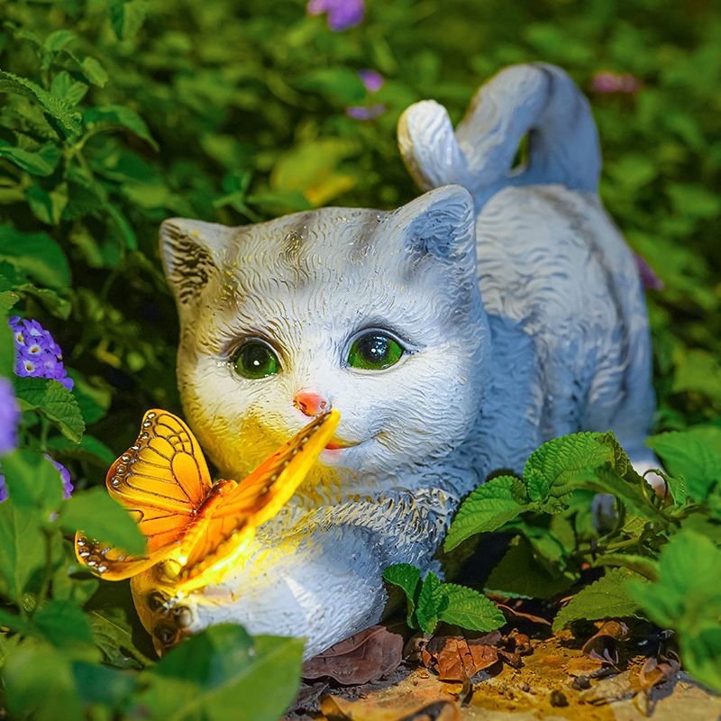 Επιδαπέδιο φωτιστικό γάτας για αυλή, διακοσμητική φιγούρα ζώου από ρητίνη, γλυκό νυχτερινό φως