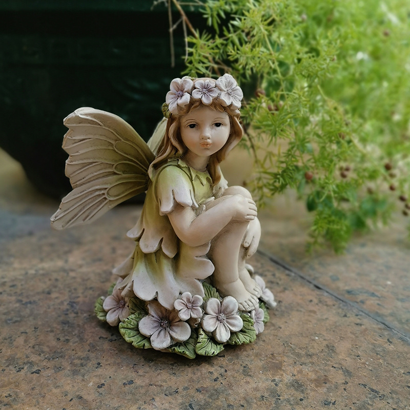 Ангелска скулптура от синтетична смола – Qiyite, декоративни занаяти за градина