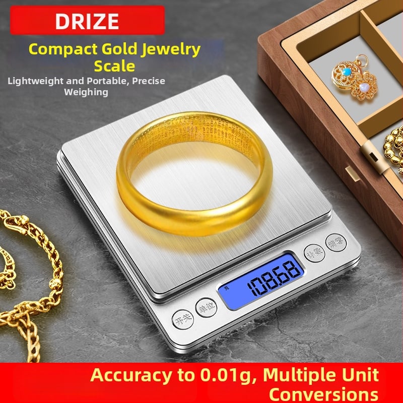 Driize Електронна везна за златни бижута, висока прецизност, разделителна способност 0.01 g, капацитет 500 g, батерийно захранване