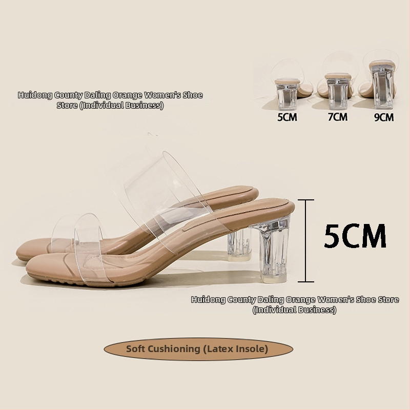 Прозрачни кристални сандали на висок ток, TPU горна част, квадратен нос, клин ток 3–6 см, гумена подметка
