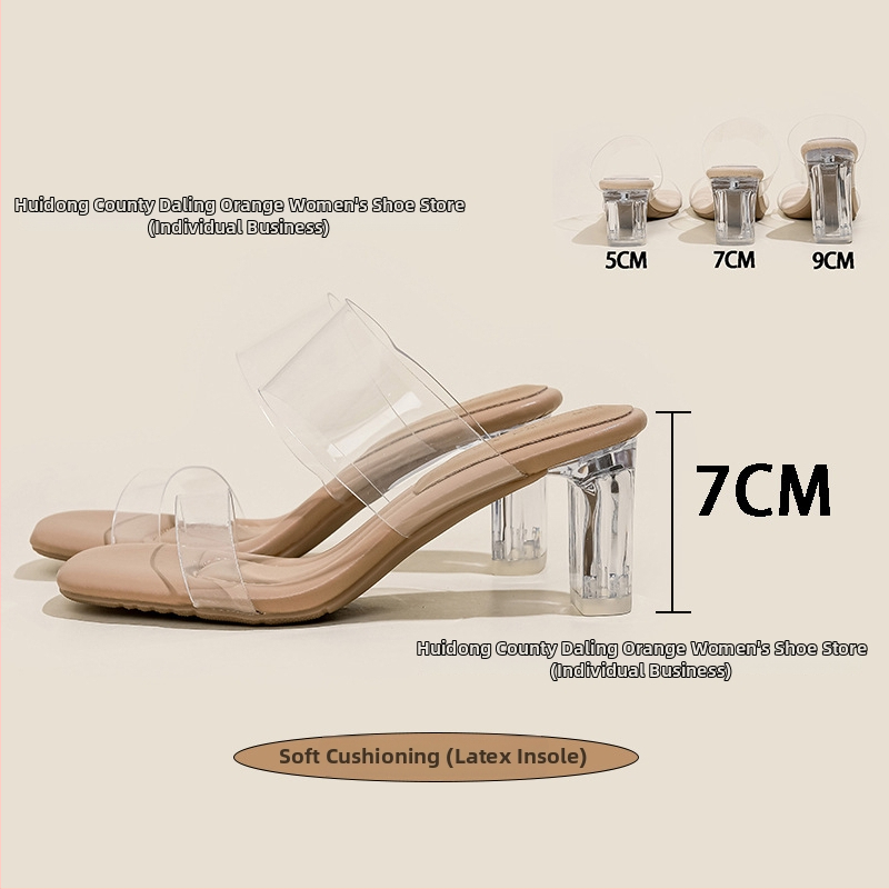Прозрачни кристални сандали на висок ток, TPU горна част, квадратен нос, клин ток 3–6 см, гумена подметка