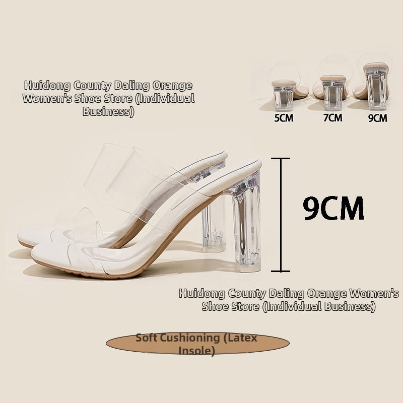 Прозрачни кристални сандали на висок ток, TPU горна част, квадратен нос, клин ток 3–6 см, гумена подметка