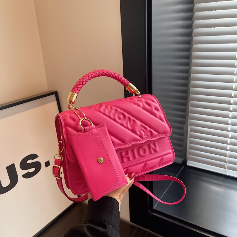 Geantă pătrată orizontală din PU, stil Street Trend, cu capac, buzunar interior pentru telefon și căptușeală din piele sintetică