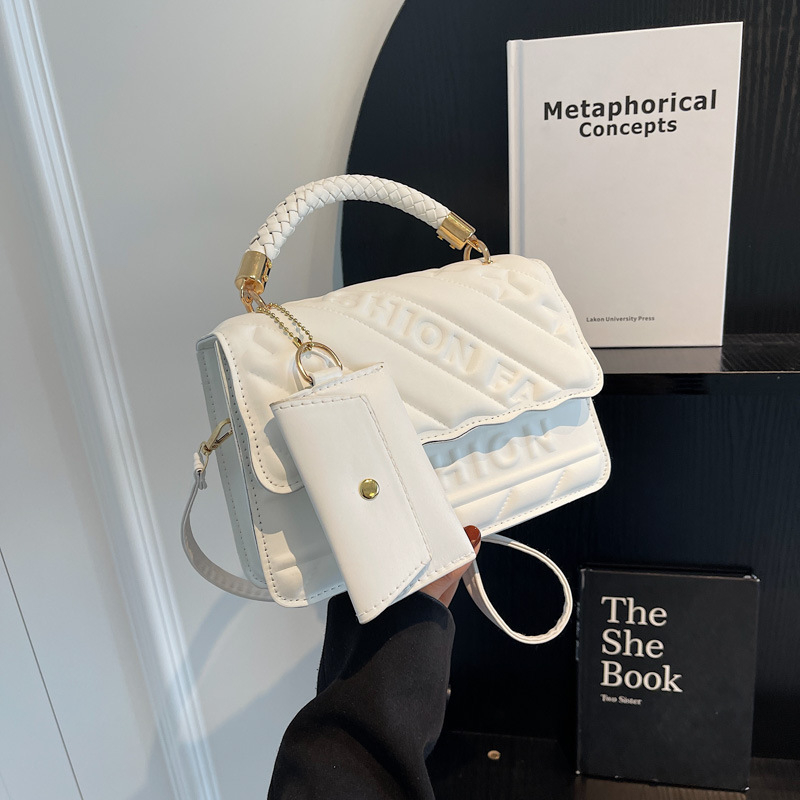 Geantă pătrată orizontală din PU, stil Street Trend, cu capac, buzunar interior pentru telefon și căptușeală din piele sintetică