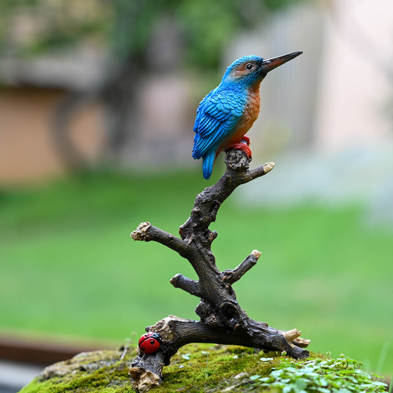 Kingfisher ukras od smole – mikropejzaž za vrt, pastoralni stil, smolarske rukotvorine, kartonska ambalaža
